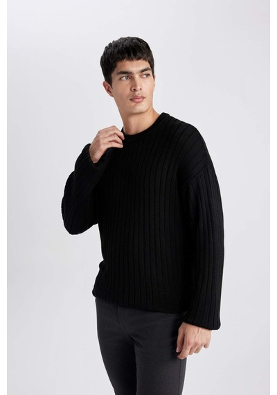 DeFacto Relax Fit Bisiklet Yaka Basic Düz Triko Kazak B9723AX24SPBK81