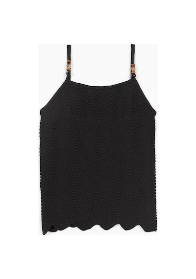 Halter Yaka Boncuk Detaylı Askılı Triko Top Kahve