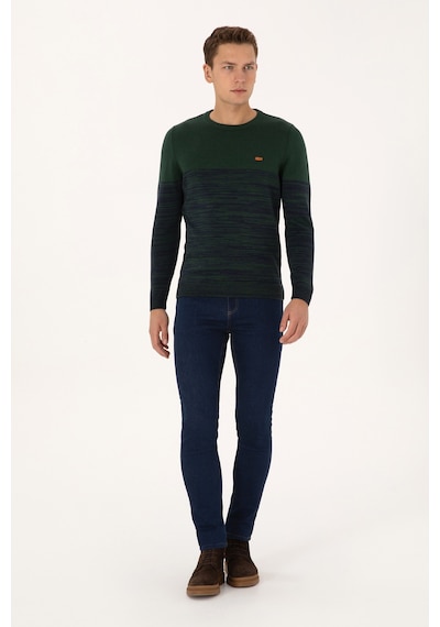 U.S. Polo Assn. Erkek Slim Fit Bisiklet Yaka Koyu Yeşil Kazak 50314970-VR079