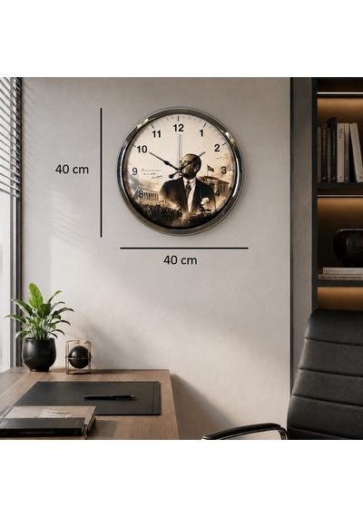Cumhuriyet Yıldızı Krom 40 X 40 Cm Metal Duvar Saati