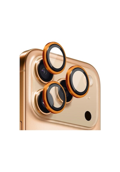 Apple Uyumlu iPhone 17 Pro Ve 17 Pro Max Metal Çerçeveli Temperli Kamera Lens Koruyucu Turuncu