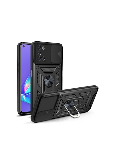 Fibaks Oppo A55 4g Uyumlu Kılıf Kamera Korumalı Sürgülü Yüzüklü Armor Military Tank Koruyucu Kapak