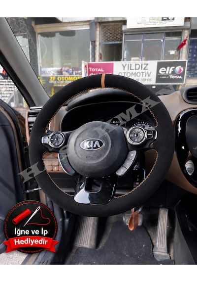 Kia Niro De Dikme Direksiyon Kılıfı Full Alcantara Süet Taba Yüzük Ve Taba Dikiş 2016-2019 Siyah