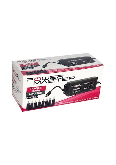 Powermaster PM-18747 3 Volt - 24 Volt - 2 Amper Çok Uçlu Dijital Ekranlı Ayarlı Kademeli Adaptör