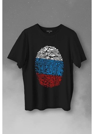 Fransa Bayrağı Damgası Parmak İzi Baskılı Tişört Unisex T-shirt 001