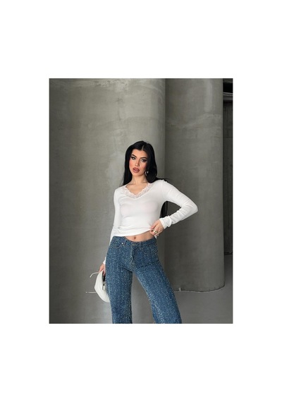 Dima Fashion Dantel Detaylı Bluz Beyaz