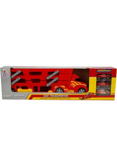 3 Katlı 3 Araçlı Transporter Oyun Seti- Kırmızı