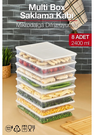 Multi Box 8 Li Set Saklama Kabı Seti - Dondurucu & Mikrodalga Uyumlu Krem