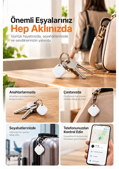 Kensa Airtag Apple iOS Uyumlu & Android Uyumlu Akıllı Takip Cihazı Sesli Bulma Özellikli Beyaz