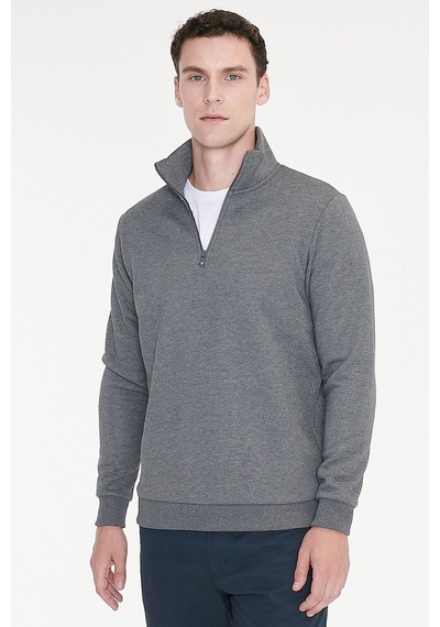 AC&Co / Altınyıldız Classics Standart Fit Normal Kesim İçi Polarlı Bato Yaka Pamuklu Erkek Sweatshirt Antrasit Melanj Antrasit AC&Co / Altınyıldız Classics Standart Fit Normal Kesim İçi Polarlı Bato Yaka Pamuklu Erkek Sweatshirt Antrasit Melanj Antrasit