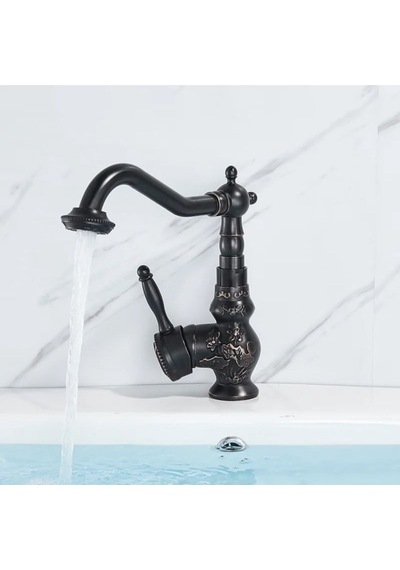 İsaoğlu Yapı Siyah Lavabo Bataryası İşlemeli Premium Tasarım Lavabo Musluğu Rustik Tasarım Banyo Bataryası Siyah Siyah