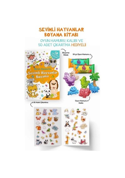 Sevimli Hayvanlar Boyama Kitabı - Oyun Hamurlu - 3 Yaş +