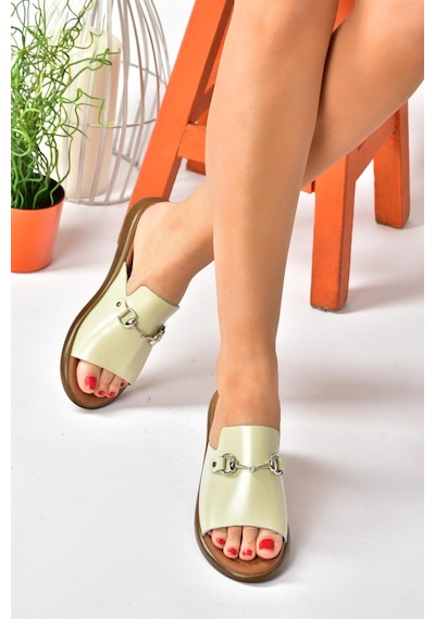 Fox Shoes Bej Hakiki Deri Günlük Kadın Terlik P291009303