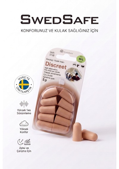 Swedsafe Discreet Kulak Tıkacı, M/l Boyut, 5 Çift, 37 Db Gürültü Azaltma, Yumuşak Köpük, Uyku, İş Ve Odaklanma