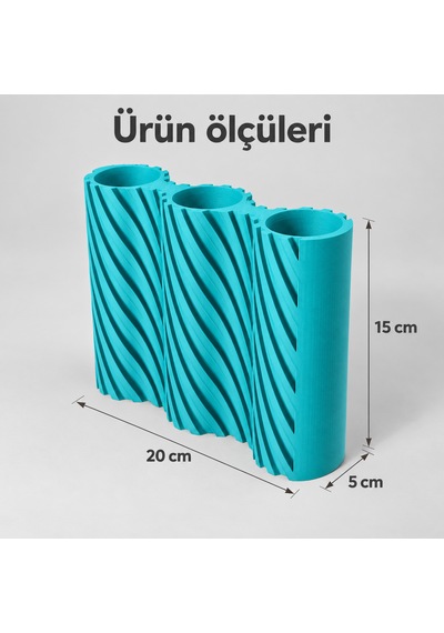 Çizgili Modern Tasarım Üç Bölmeli Dekoratif Vazo - Çiçeklik Camgöbeği