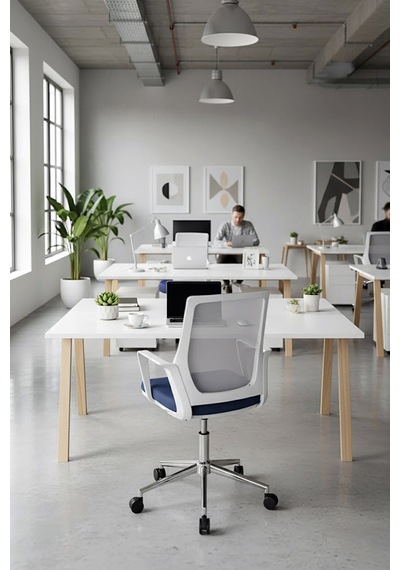 Ofisbazaar Alf Beyaz Fileli Çalışma Koltuğu Ergonomik Şef Ve Toplantı Koltuğu Mavi/gri Gri