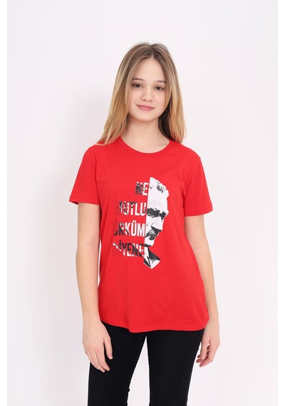 Toontoy Unisex Çocuk Atatürk Baskılı Tişört Kırmızı