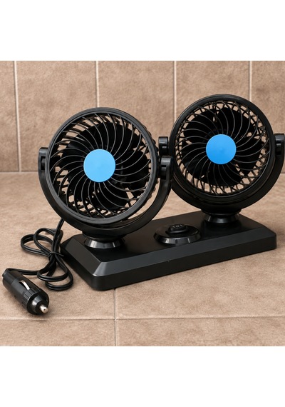 Çift Başlıklı 360 Dönebilen Araç İçi Vantilatör 12v/24v Uyumlu Sessiz Çakmaklık Fanı 2 Kademeli