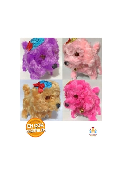 Pembe Sevimli Şapkalı Havlayan Yürüyen Pilli Peluş Oyuncak Köpek Gözleri Işıklı Peluş Hareket Eden K Pembe