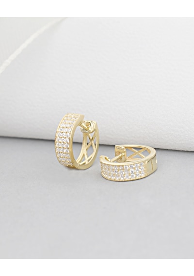Brezza Lusso Jewelry 18k Serie Oro 3 Sıra Yarımtur Halka Minimal Gümüş Küpe 14 Mm