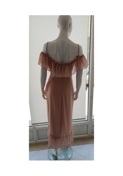 Çınar Boutique Tül Detaylı Şifon Elbise Açık Pudra Pembe Açık Pudra Pembe