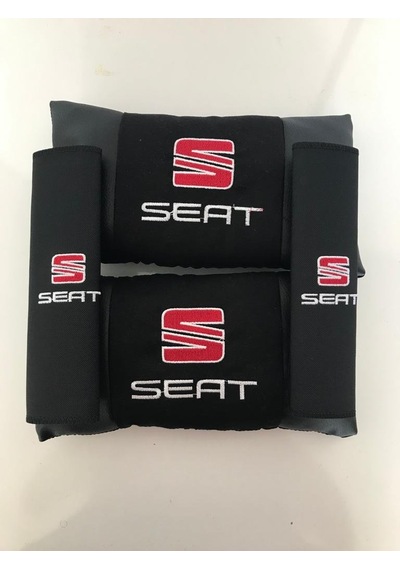 Seat Nakışlı Deri 1 Çift Boyun Yastık Ve 1 Çift Kemer Pedi Siyah