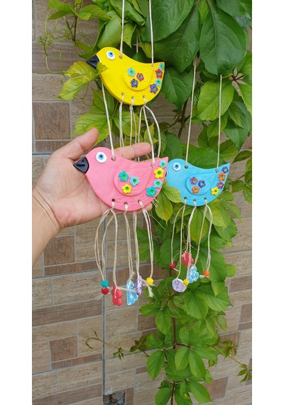 3 Lü Set Dekoratif Balkon Bahçe Ev Duvar Süsü, Sarı Pembe Mavi, El Yapımı Asılabilir Duvar Dekorasyonu Sarı-mavi-pembe