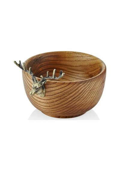 Geyik Figürlü Ahşap Kase Bronz 22x19x11cm