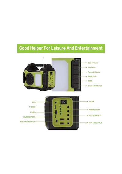 Gd-8072 Bluetooth Hoparlör Solar Güneş Enerjili Kamp Lambası Sd Kart Usb Girişli Fm Radyolu Mp3 Çalar Powerbank Özellikli Solar Sistem Siyah