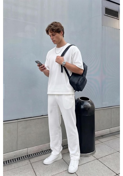 Fitilli Oversize Tişört Beyaz
