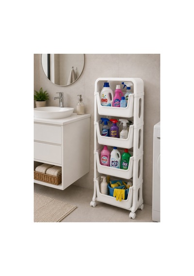 Flexibox 4 Katlı Banyo Dolabı Banyo Rafı Çok Amaçlı Banyo Rafı Deterjanlık Organizer Box Beyaz