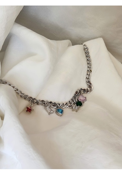 Renkli Baget Gurmet Model Silver Renk Çelik Bileklik Silver