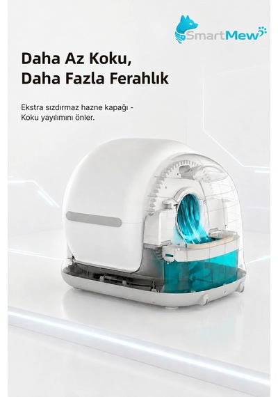 Sce001 Akıllı Otomatik Kedi Tuvaleti, Uygulama İle Uzaktan Kontrol, 75 L Hazne, Kendi Kendini Temizleyen, Koku Önleyici, Elekli Paspas + 15 Çöp Torbası Hediyeli Beyaz