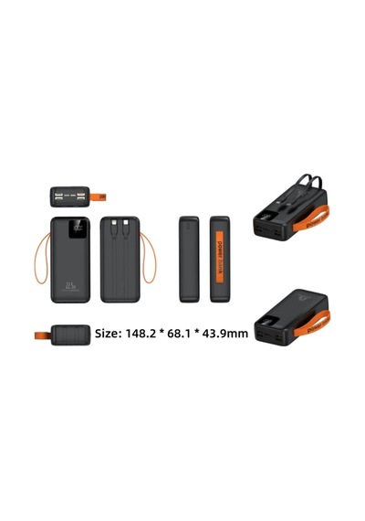 30000mah Powerbank 22.5w Hızlı Şarj Özellikli Type C Ve Lightning Kablolu Pd Taşınabilir Şarj Aleti Siyah