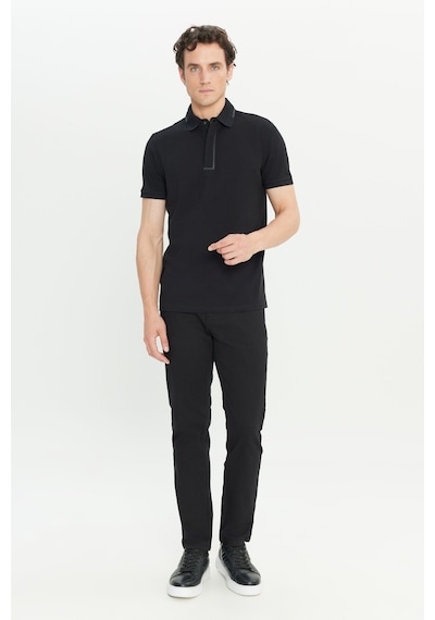 AC&Co / Altınyıldız Classics  Erkek Sıyah %100 Pamuk Slim Fit Dar Kesim Polo Yaka Tişört SIYAH
