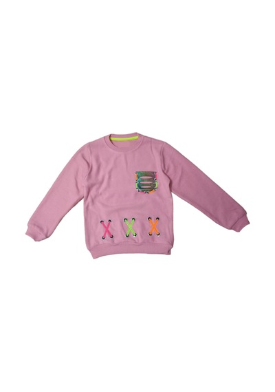 İrem Çocuk Giyim Kız Çocuk X Desenli Selanik Kumaş Pembe Renk Sweatshirt Pembe