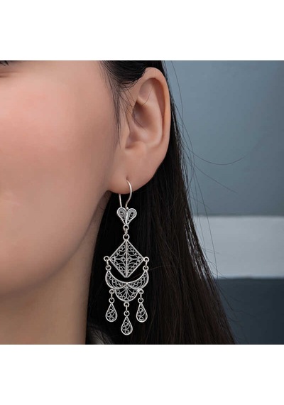Gümüş Telkari Sallantılı Kadın Küpe 14 MM-Gümüş