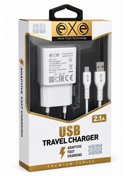 Exe 2.1a Seyahat Şarj Adaptörü Micro Usb Kablolu Hızlı Şarj Seti Beyaz 0