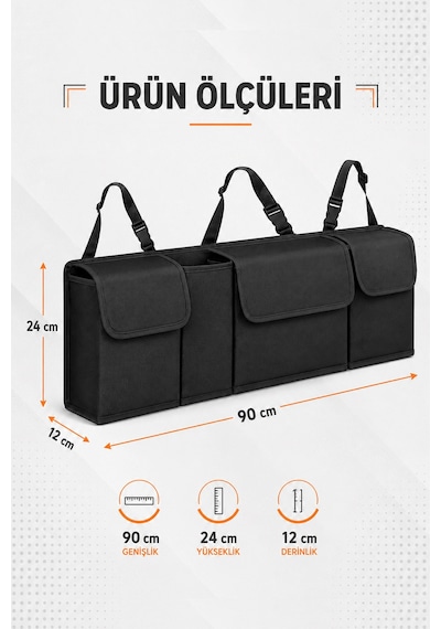 4 Cepli Katlanabilir Oto Bagaj Çantası Bagaj Organizeri Araç İçi Düzenleyici Koltuk Arkası Organizer Siyah