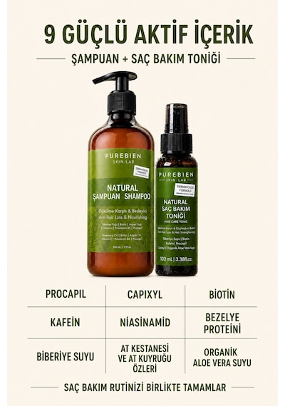 Natural Şampuan Ve Saç Bakım Toniği Seti Dökülme Karşıtı, Güçlendirici Ve Besleyici Bakım 500 Ml + 100 Ml Tüm Saç Tipleri