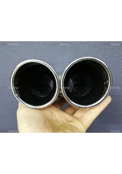 Yuvarlak Eğik Ağız 80mm Çift Çıkış Egzoz Ucu. Paslanmaz Krom N11.215