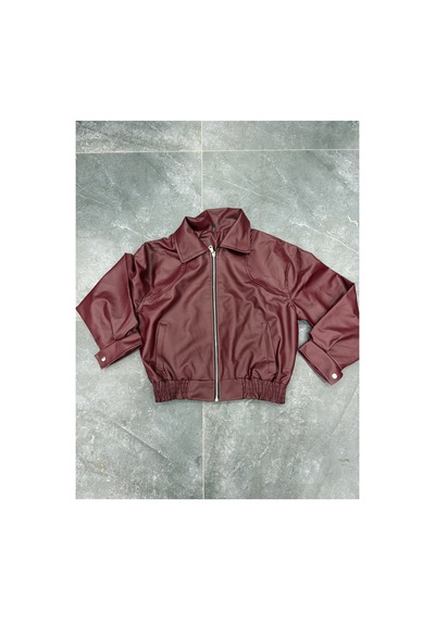Merstore Yeni Sezon Kadın Bomber Deri Ceket Bordo Bordo