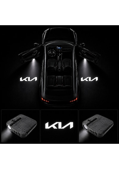 Yeni Kia Kapı Altı Logo Projektör Led Işığı 2'li Set Pilli Kablosuz Kapı Karşılama Lambası