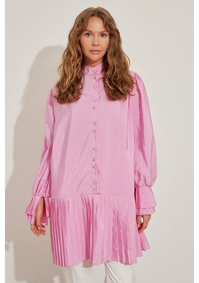 Hooopstore Pilise Detaylı Pembe Gömlek