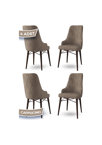 Canisa Neta Serisi, 4 Adet Cappucino Sandalye Babyface Kumaş Ceviz Gürgen Ayak Cappucino Sandalye Ceviz Ayak