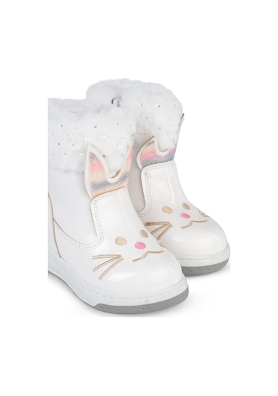 Civil Boots Kedi Nakışlı Rugan 21-25 Numara Bot Ve Çizme - Beyaz