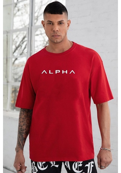 Flood Of Style Unisex Alpha Baskılı T-shirt Kırmızı