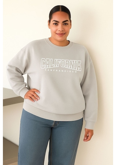 Benroma 3 İplik Penye Calıfornıa Baskılı Unisex Sweatshırt Gri