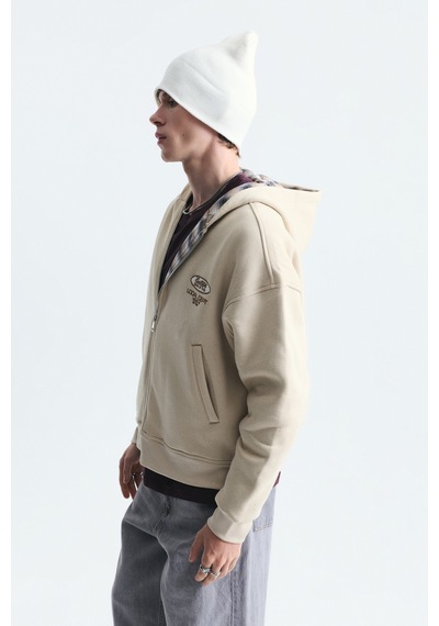 Vamos Boxy Fit Fermuarlı Kapüşonlu Sweatshirt V70-245 Bej