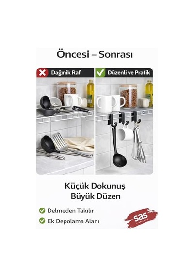 Sas Haus 4 Adet Plastik Askı Metal Banyo Mutfak Rafları Için Siyah 12 Izgara